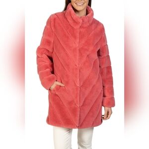 Love Token Quilted Mid Length Faux Fur Coat